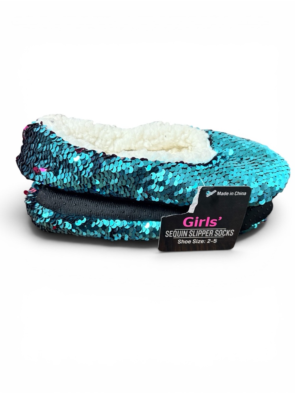 Girls' Sequin Slipper Socks - Teal Blue